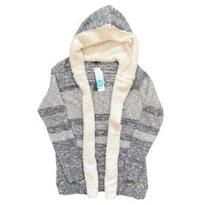 Lety & Me Dockerie Cardigan Sweater Medium Gray Sherpa Trim Hood Long Sleeve